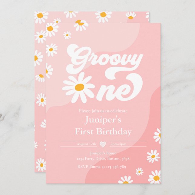 Groovy One 1:a födelsedag Party Boho Blommigt Dais Inbjudningar (Fram/baksida)