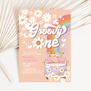 Groovy ONE 1-års födelsedag Hippie 70-tal Retro Inbjudningar