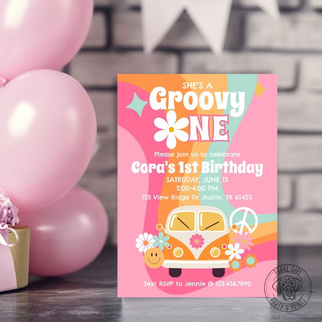 Groovy One 1-årsdag Inbjudningar (Skapare uppladdad)