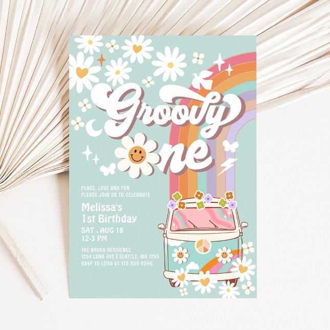 Groovy ONE 1st Birthday Inbjudan Hippie 1st Birthd (Skapare uppladdad)