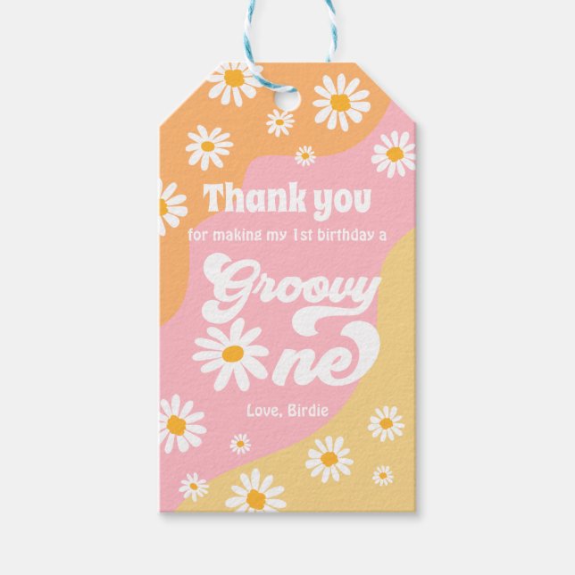 Groovy One 1st Birthday Party Boho Daisy Favoriter Presentetikett (Framsidan)
