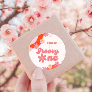 Groovy One 1st Birthday Party Boho Retro Daisy Runt Klistermärke