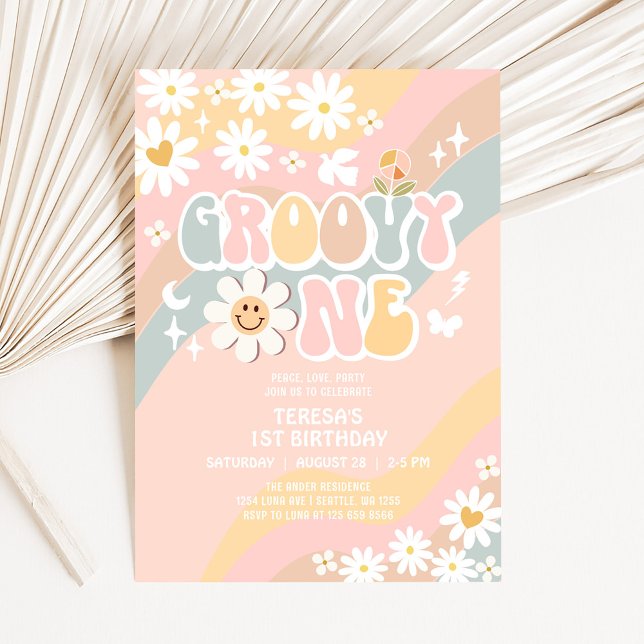 Groovy ONE 1st Pastel Groovy Första födelsedag Inbjudningar (Skapare uppladdad)