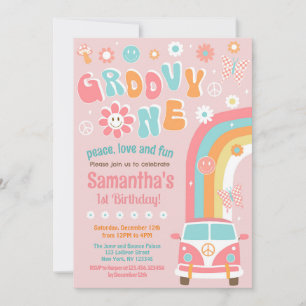 Groovy One Boho Retro 1:a födelsedagsinbjudan Inbjudningar