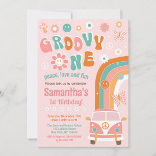 Groovy One Boho Retro 1:a födelsedagsinbjudan Inbjudningar