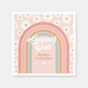 Groovy One Boho Retro Daisy 1:a födelsedagen Party Pappersservett