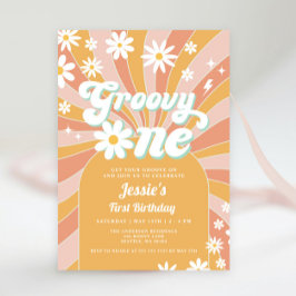 Groovy One Boho Retro Daisy Sunshine 1st Birthday Inbjudningar