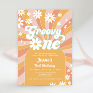 Groovy One Boho Retro Daisy Sunshine 1st Birthday Inbjudningar