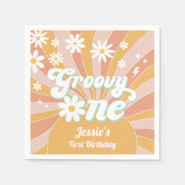 Groovy One Boho Retro Daisy Sunshine 1st Birthday Pappersservett
