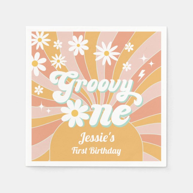 Groovy One Boho Retro Daisy Sunshine 1st Birthday Pappersservett (Framsidan)