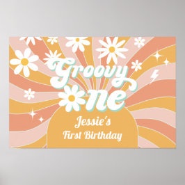 Groovy One Boho Retro Daisy Sunshine 1st Birthday Poster