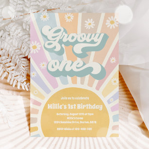 Groovy One Boho Sunshine Daisy Födelsedagsfest Inbjudningar