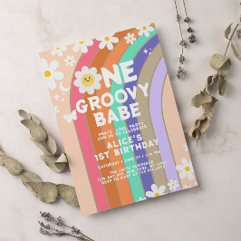 Groovy One boho tusenskönor regnbåge ettårsdag Inbjudningar