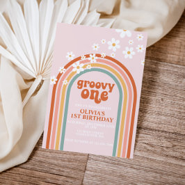Groovy One boho tusenskönor regnbåge första födels Inbjudningar