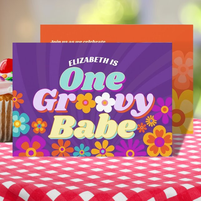 Groovy One Colorful Retro Blommigt Baby Birthday Inbjudningar (Skapare uppladdad)