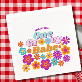 Groovy One Colorful Retro Blommigt Birthday Pappersservett