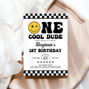 Groovy One Coola Boy 1st Birthday Party Inbjudningar