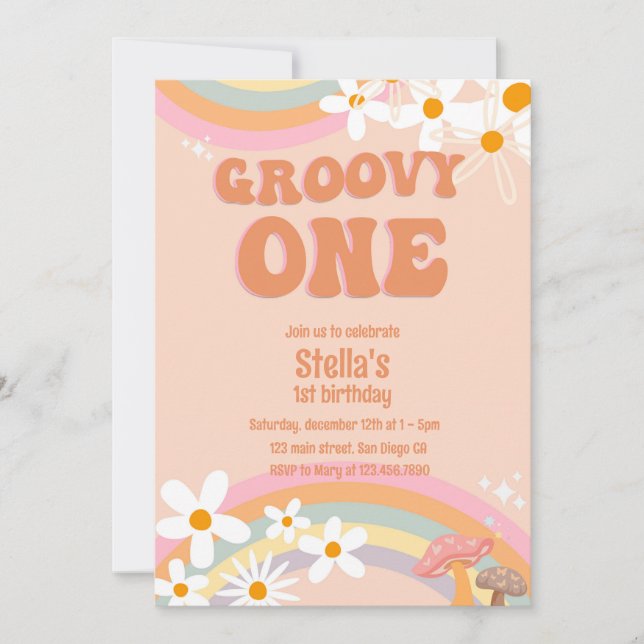 Groovy One Daisy Party Invitation (Framsida)