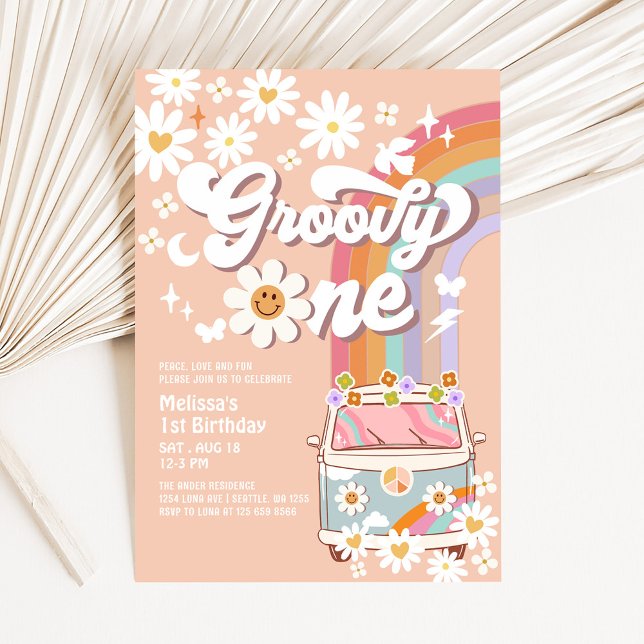 Groovy ONE Daisy Rainbow Hippie 70's 1st Birthday Inbjudningar (Skapare uppladdad)