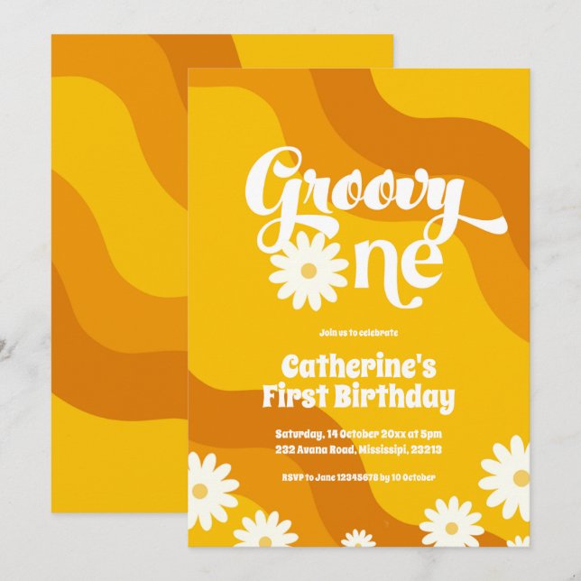 Groovy One First Birthday-inbjudan Inbjudningar (Fram/baksida)