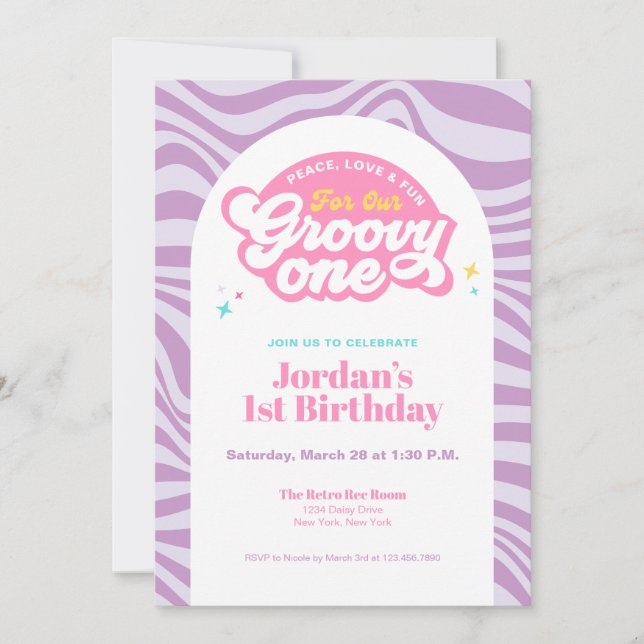 Groovy One - First Birthday Retro Boho Invitation  Inbjudningar (Framsida)