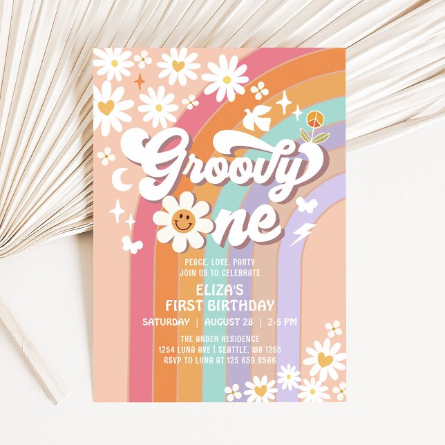 Groovy ONE Hippie 70's Rainbow Retro 1st Birthday Inbjudningar (Skapare uppladdad)