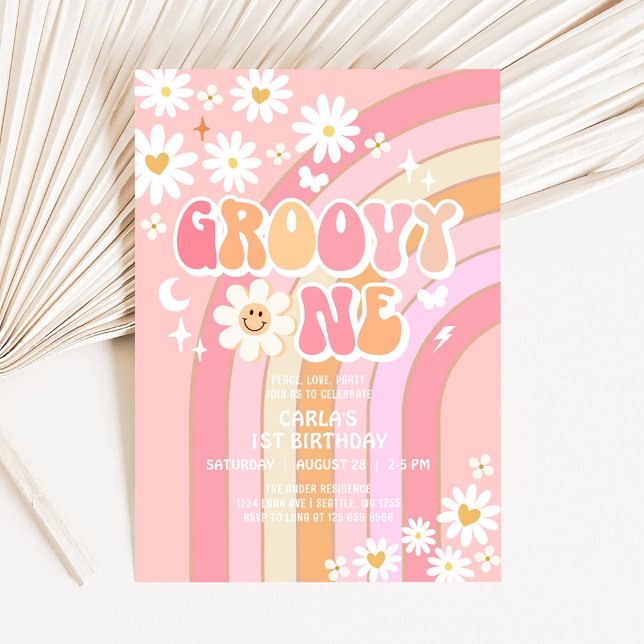 Groovy ONE Hippie 70's Retro 1:a födelsedagen Inbjudningar (Skapare uppladdad)