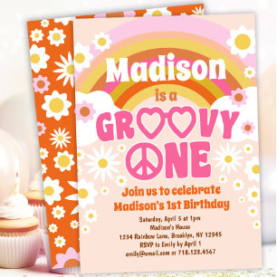 Groovy ONE Hippie Party 1:a födelsedagsinbjudan Inbjudningar