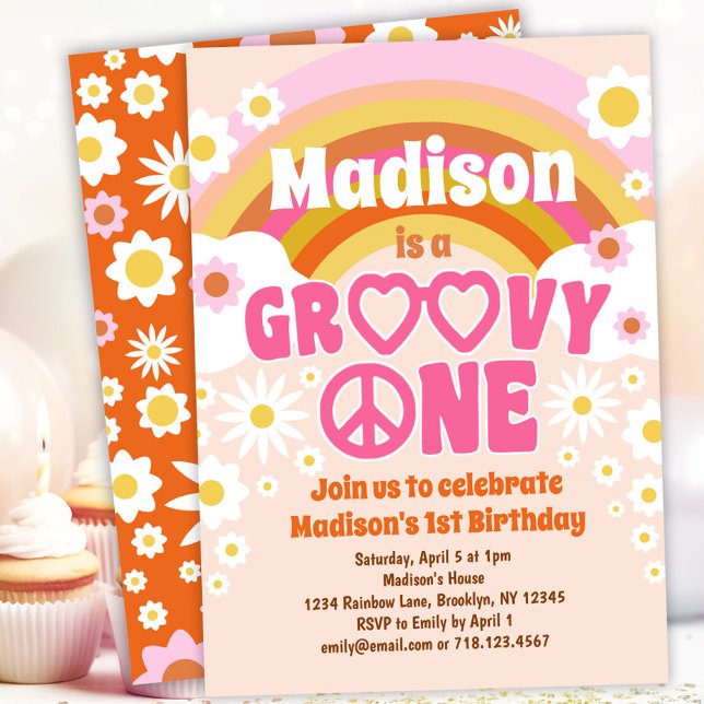 Groovy ONE Hippie Party 1:a födelsedagsinbjudan Inbjudningar (Skapare uppladdad)