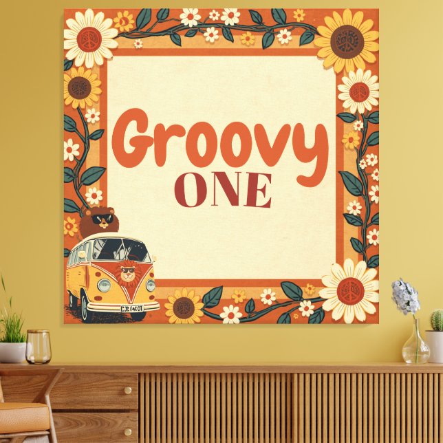 Groovy One Lion Födelsedag Retro 70-Tal Första Föd Canvastryck (Insitu (Vardagsrum))