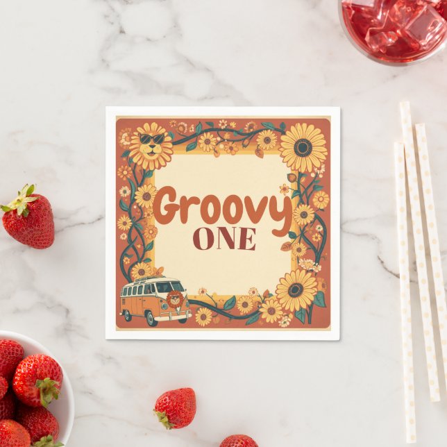 Groovy One Lion Födelsedag Retro 70-Tal Första Föd Pappersservett (Insitu)