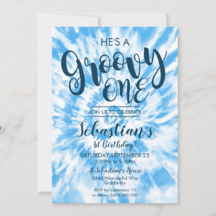 Groovy One Party-inbjudan Hippy Tie Dye Boy Inbjudningar