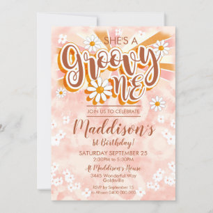 Groovy One Party-inbjudan hippy Tie Dye Daisy Inbjudningar