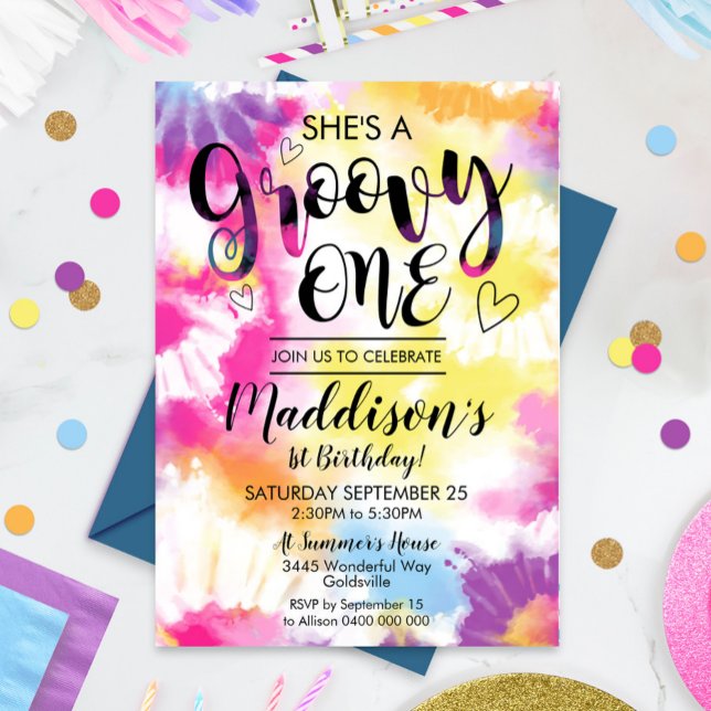 Groovy One Party-inbjudan hippy Tie Dye Inbjudningar (Skapare uppladdad)