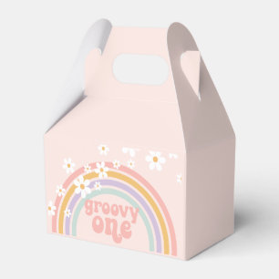 Groovy One Pastel Retro Rainbow med Daisy Presentaskar