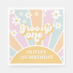Groovy One pastel Retro Sunshine daisy boho Pappersservett