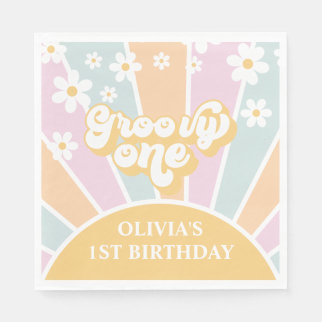 Groovy One pastel Retro Sunshine daisy boho Pappersservett (Framsidan)