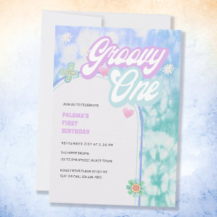 Groovy One Pastel Tie Dye 1st Birthday Party Invit Inbjudningar