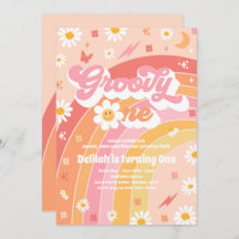 Groovy One Peace Kärlek Party Rainbow Födelsedagsf