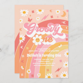 Groovy One Peace Kärlek Party Rainbow Födelsedagsf Inbjudningar