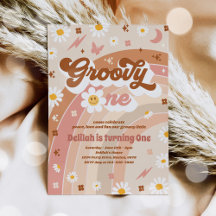 Groovy One Peace Kärlek Party Rainbow Födelsedagsf