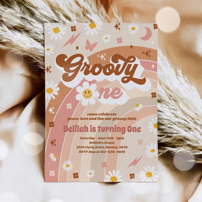 Groovy One Peace Kärlek Party Rainbow Födelsedagsf Inbjudningar (Skapare uppladdad)