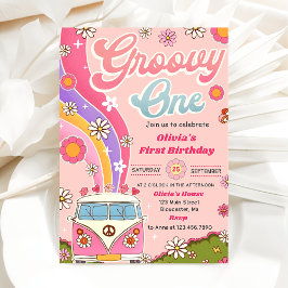 Groovy One Rainbow Blommigt 1:a födelsedagen Party Inbjudningar