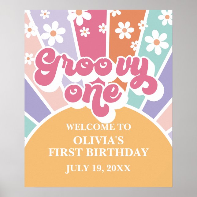 Groovy One Rainbow Sunshine daisy Poster (Framsidan)