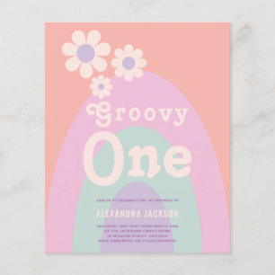 Groovy One Retro 1st Birthday Party budget Flygblad