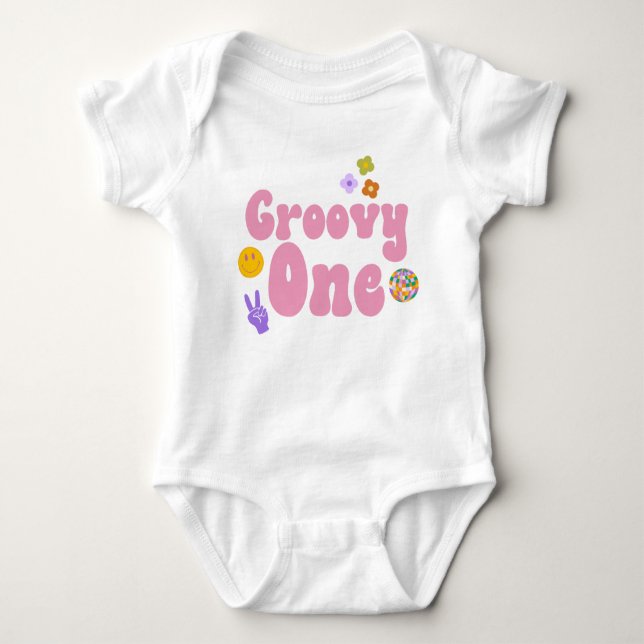 Groovy One Retro 70:s första födelsedag Baby T Shirt (Framsida)