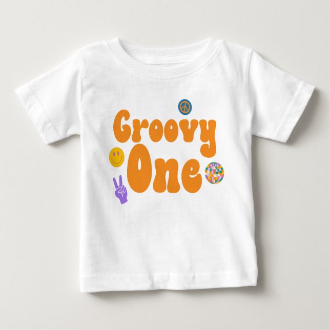 Groovy One Retro 70-talets 1-årsdag Orange  T Shirt (Framsida)