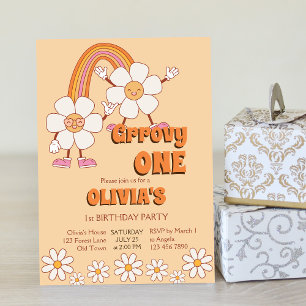 Groovy one Retro 70ies boho daisy födelsedag Inbjudningar