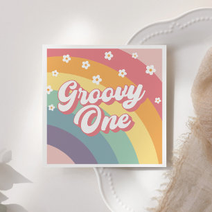Groovy One Retro 70s Regnbåge Daisy 1:a födelsedag Pappersservett