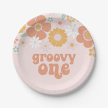 Groovy One Retro Blommiga Födelsedagspapperstallri